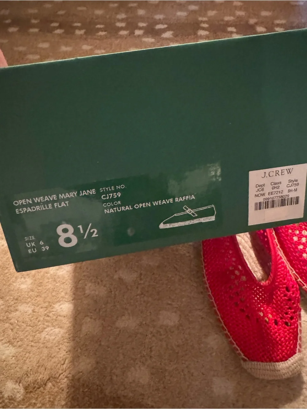 J. Crew Red Crochet Mary Jane Espadrille Flats with Cream Toe